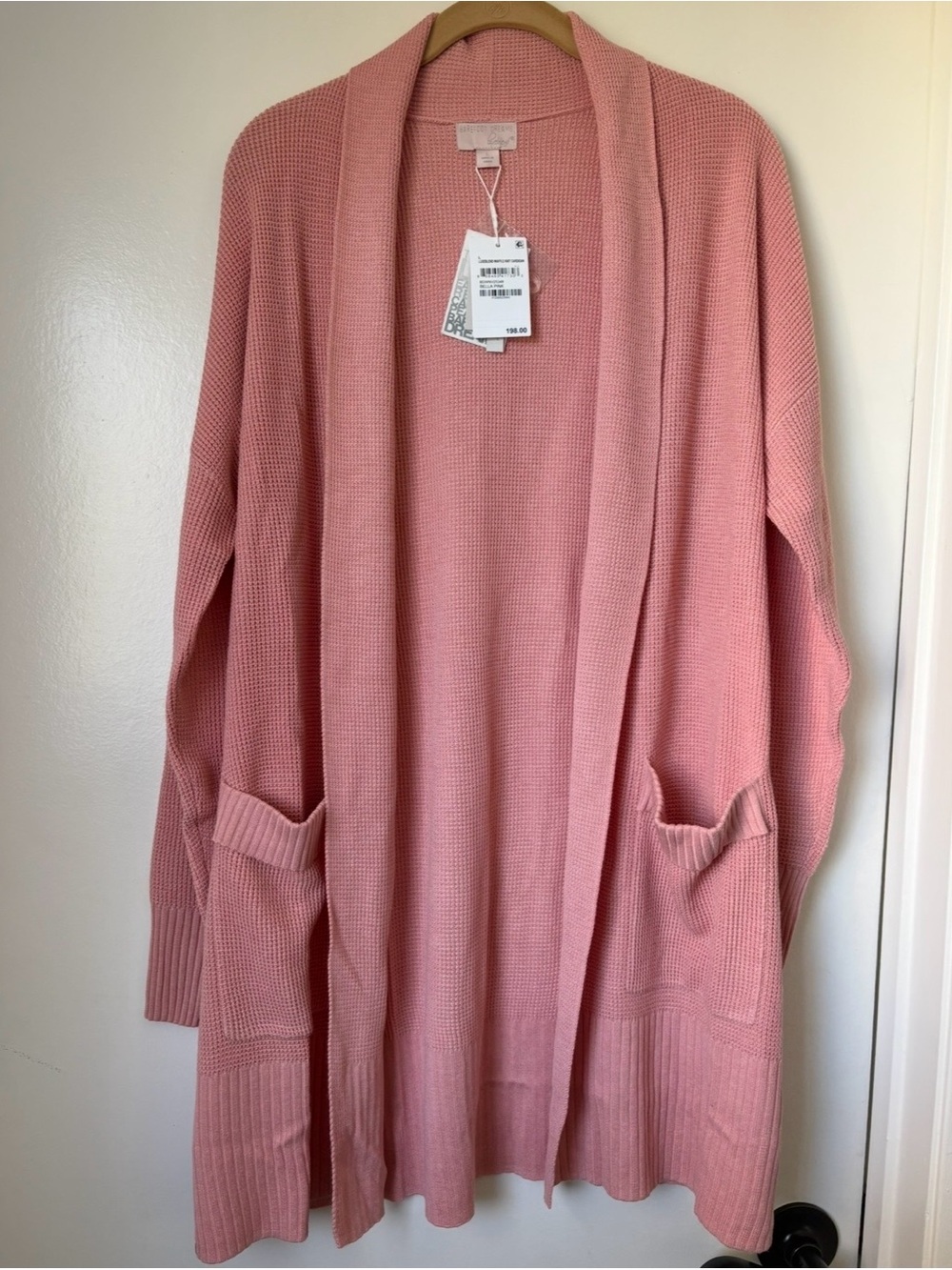 Barefoot Dreams Cozy Open-Front Pink Knit Cardigan Sweater Size L